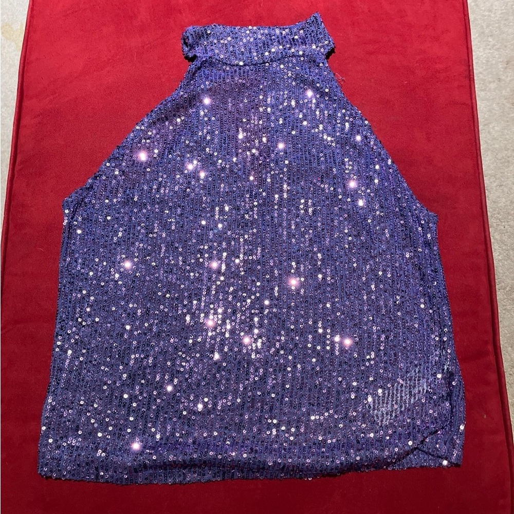 Zara Sparkling Sequin Halter Top in Blue